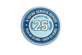 Badge certifiant plus de 25 ans d'expertise chez Service ProVapeur